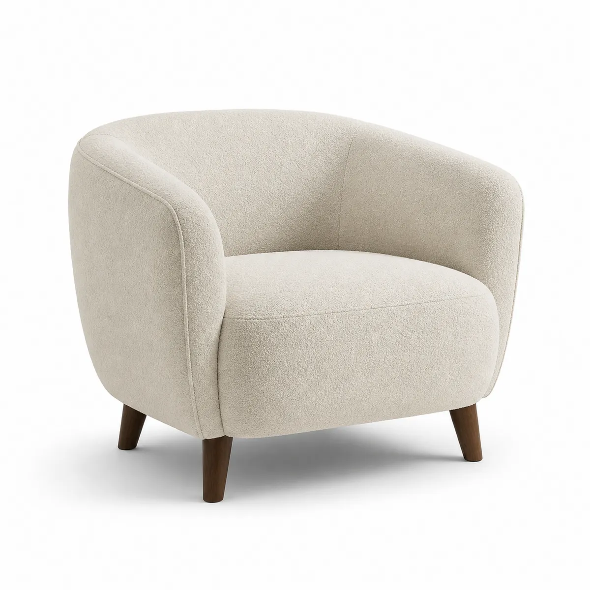 Fauteuil en bois et tissu bouclé beige 85x85x75 cm-Classicabodee