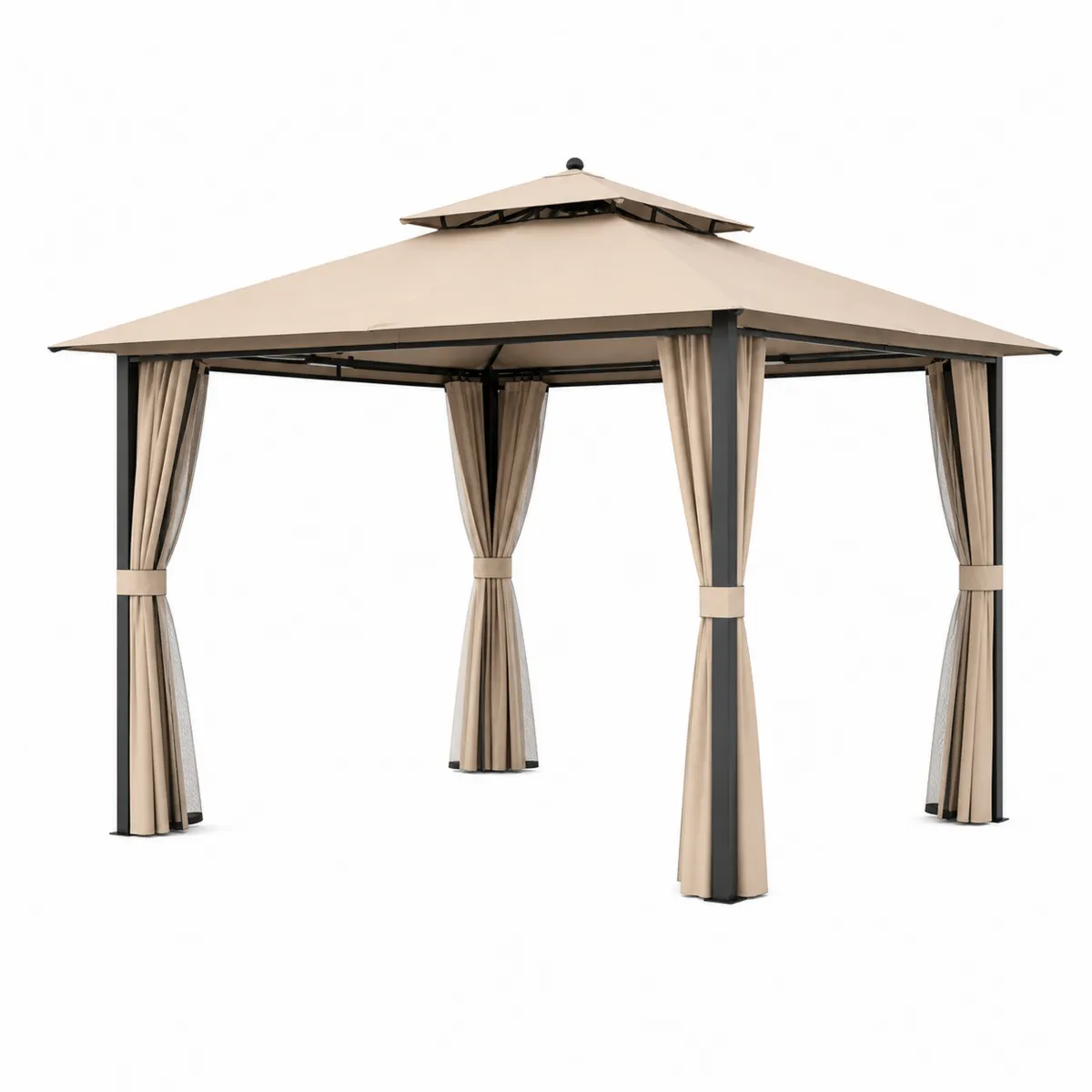 Tonnelle en Métal avec Rideaux 3x3m Beige-Classicabodee