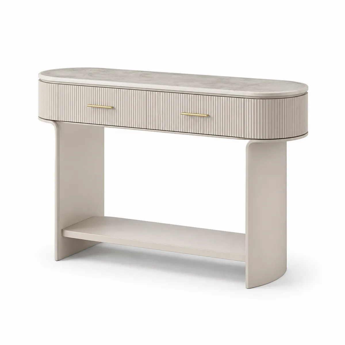 Console ovale en bois avec tiroirs et étagère 120 cm-Classicabodee