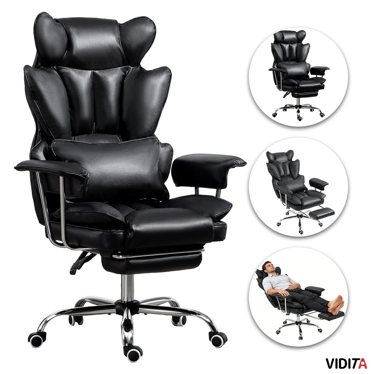 Silla Escritorio Ejecutiva Emilio Premium+ Oficina Ergonómica Pu Negro