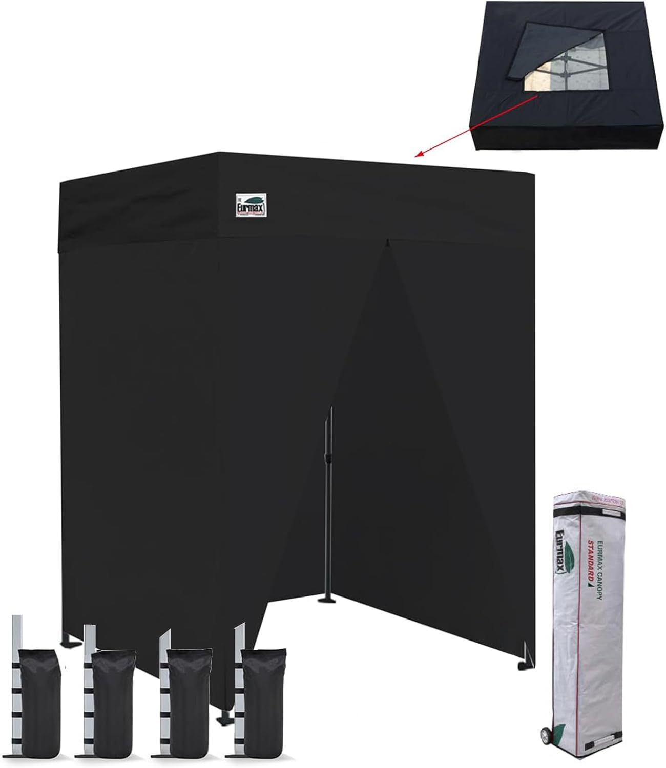 Carpa comercial instantánea con dosel emergente de 8'x8' con 4 paredes laterales extraíbles con cremallera y bolsa con ruedas, además de 4 bolsas de arena adicionales.
