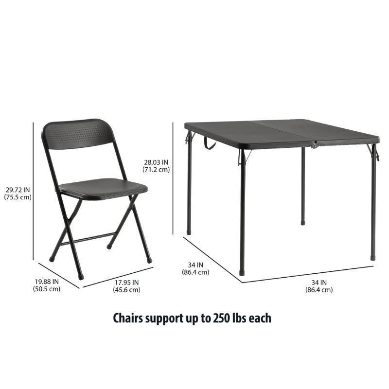 Juego de mesa plegable de resina de 5 piezas y cuatro sillas plegables Mainstays, color negro