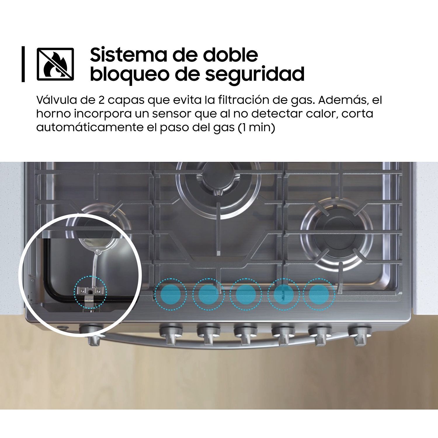 Cocina a Gas , 5 hornillas Mirror Look