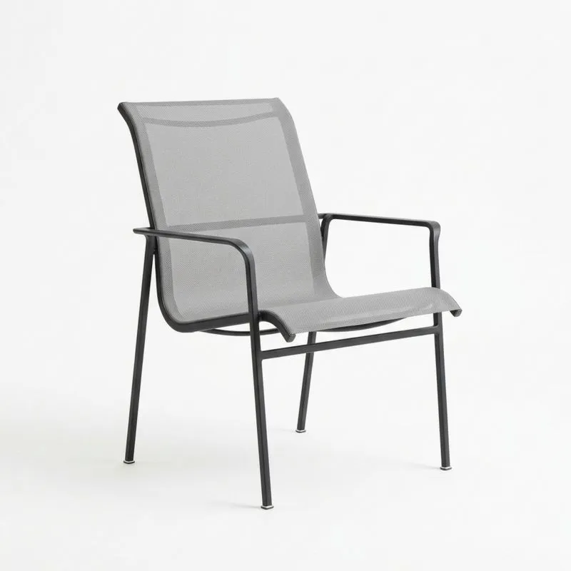 Silla de Metal Negro con Malla Gris para Exterior-seltrivaria
