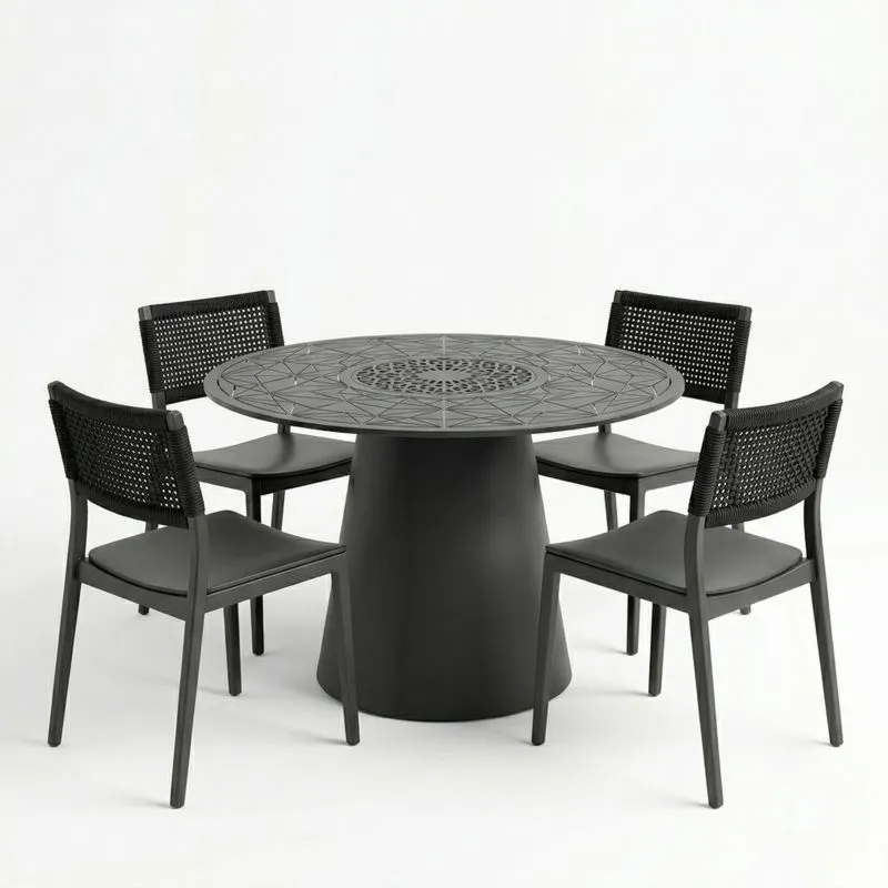 Conjunto de mesa redonda y sillas de polipropileno Negro-seltrivaria