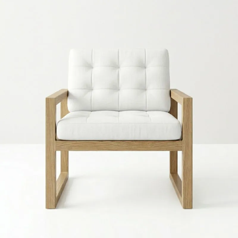 Silla de Madera con Cojines de Tela Blanca-seltrivaria