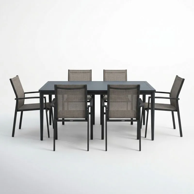 Conjunto de Comedor Exterior de Aluminio Negro y Tela Gris 150x90 cm con 6 Sillas-seltrivaria