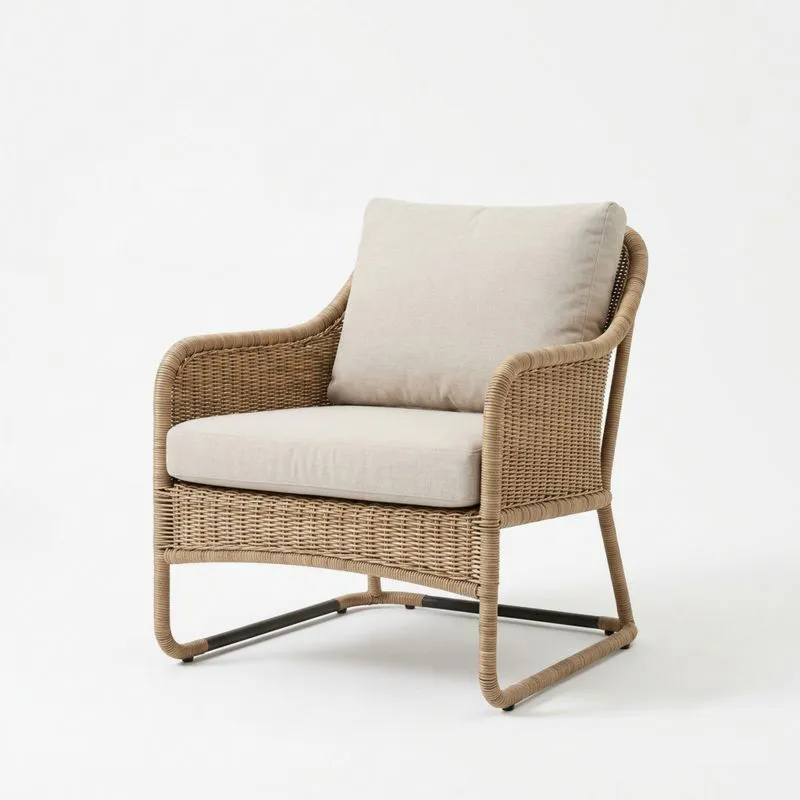 Sillón de mimbre sintético beige con cojines de poliéster-seltrivaria