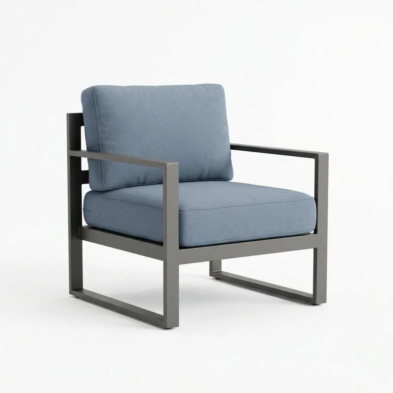 Sillón de Tela Azul con Estructura de Aluminio-seltrivaria