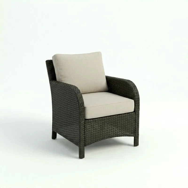 Sillón de Ratán Sintético Negro con Cojines de Algodón Beige-seltrivaria