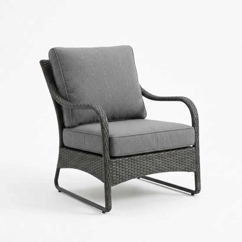 Sillón de Ratán Sintético Gris con Cojín de Poliéster-seltrivaria