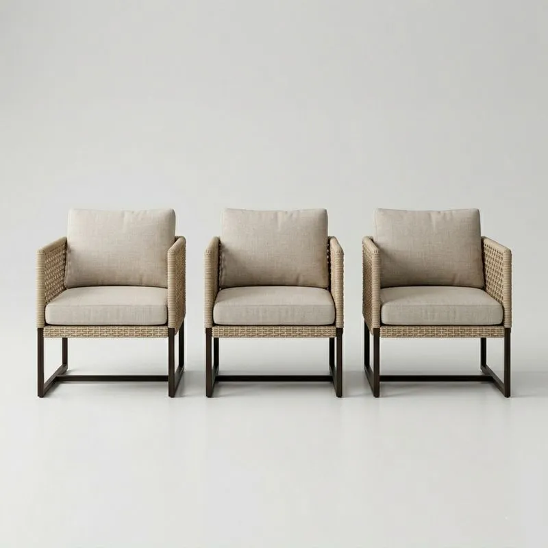 Set de 3 sillas de jardín de metal y poliéster Beige-seltrivaria