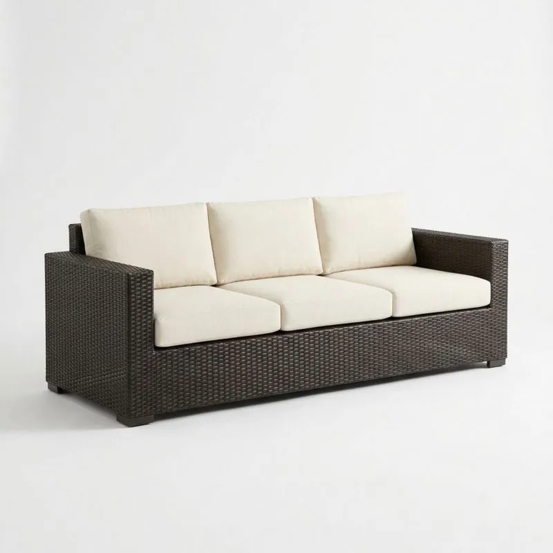 Sofá de Exterior de Ratán Sintético Marrón con Cojines Beige-seltrivaria
