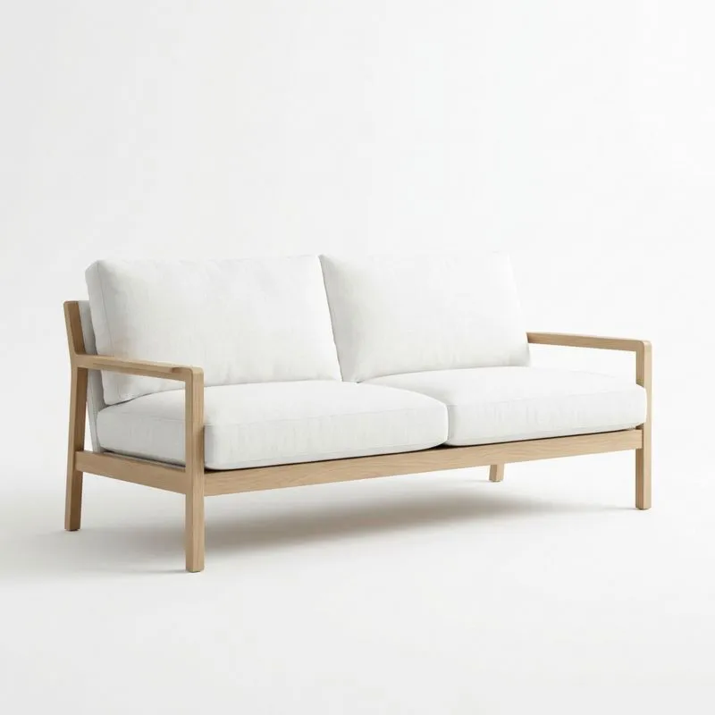 Sofá de 2 plazas de madera y tela, 210 cm, color blanco-seltrivaria