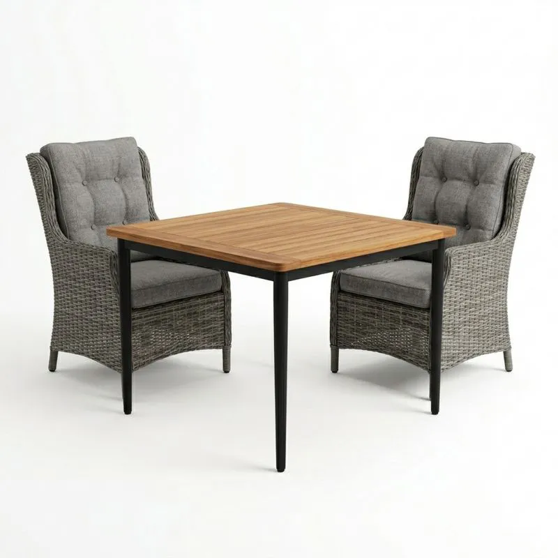 Conjunto de comedor exterior 80x80 cm madera y ratán gris-seltrivaria