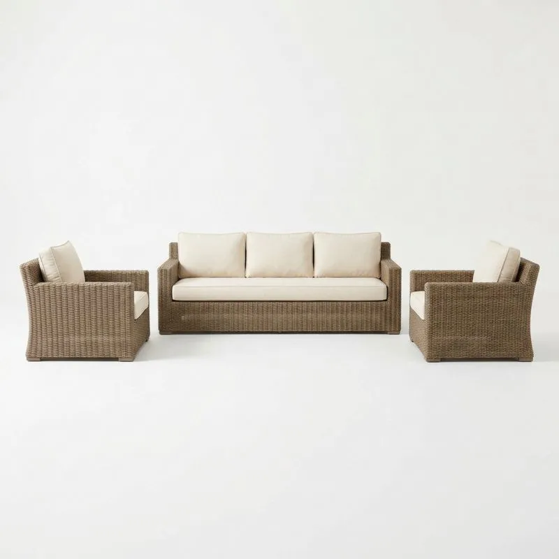 Conjunto de Sofá de Ratán Sintético con Cojines Beige-seltrivaria
