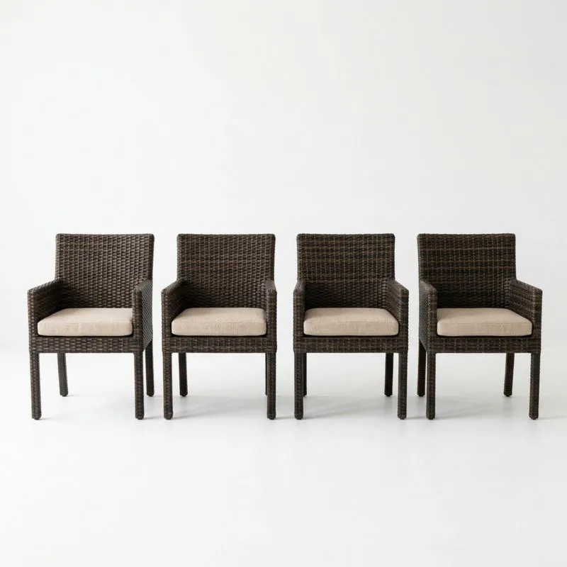 Conjunto de 4 Sillas de Ratán Sintético Marrón con Cojín Beige-seltrivaria