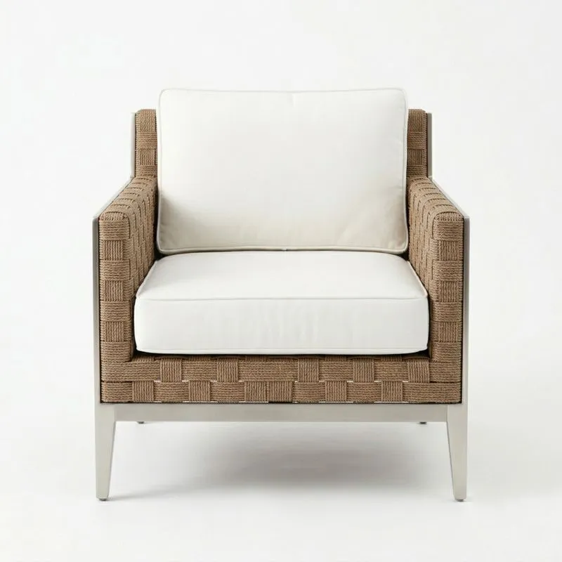 Sillón de Algodón y Metal con Acabado de Ratán-seltrivaria