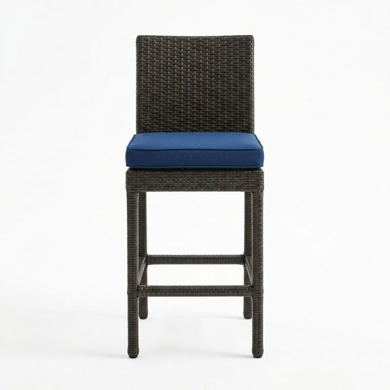 Silla de Bar de Ratán Sintético Marrón con Cojín Azul-seltrivaria