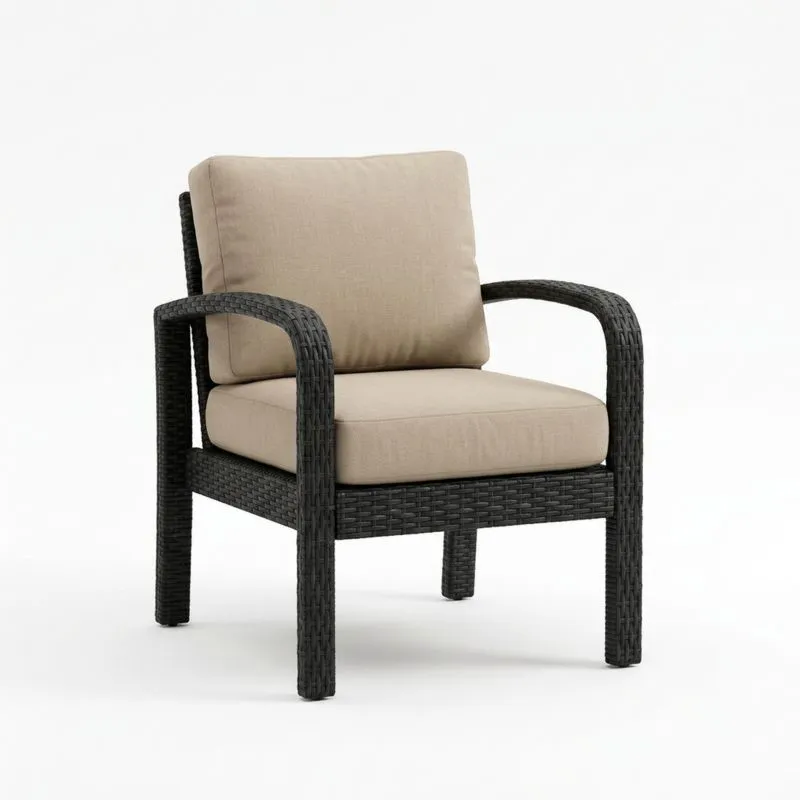 Sillón de Ratán PE Negro con Cojines Beige-seltrivaria