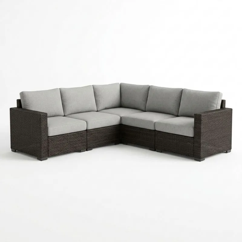 Sofá modular de mimbre para exterior con cojines de poliéster gris-seltrivaria