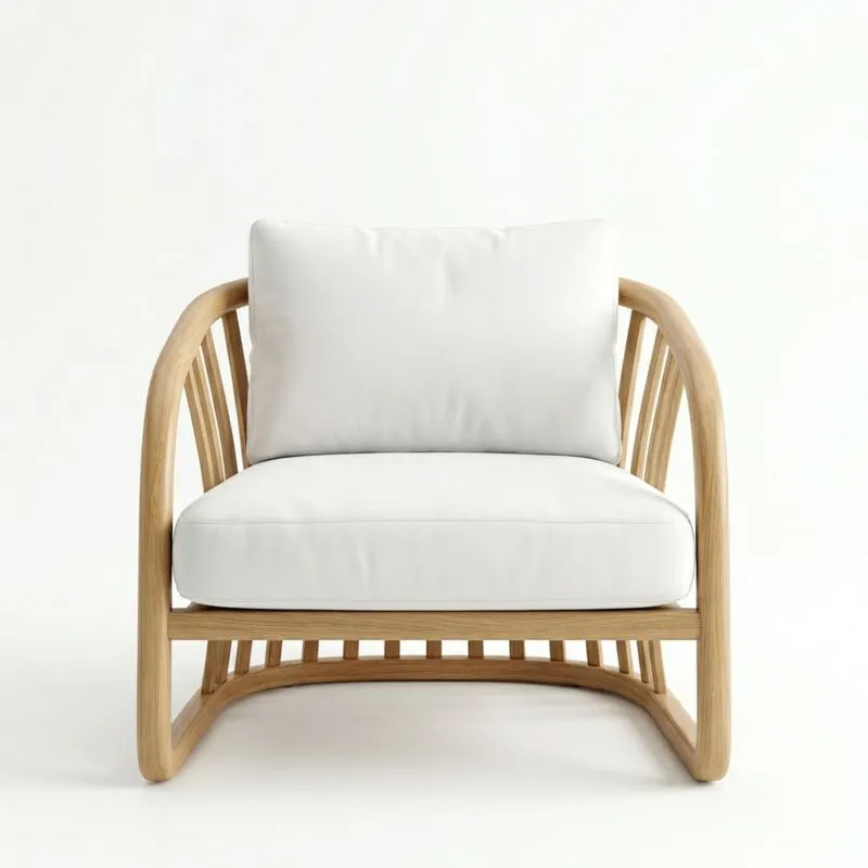 Sillón de madera con tapizado de tela blanca, 80x75x70 cm-seltrivaria