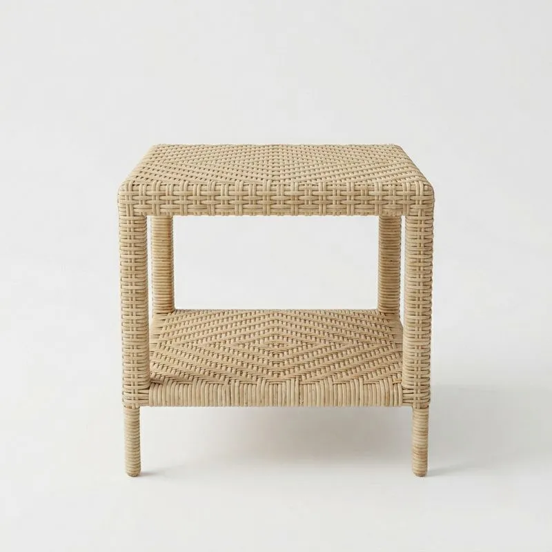 Mesa Auxiliar de Ratán Sintético Beige con Estante-seltrivaria