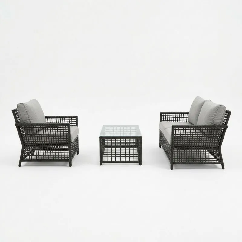 Conjunto de Muebles de Jardín de Ratán con Cojines Grises-seltrivaria