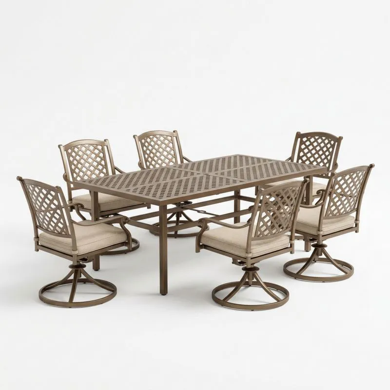 Conjunto de Comedor de Aluminio y Cojines Beige para Exterior-seltrivaria