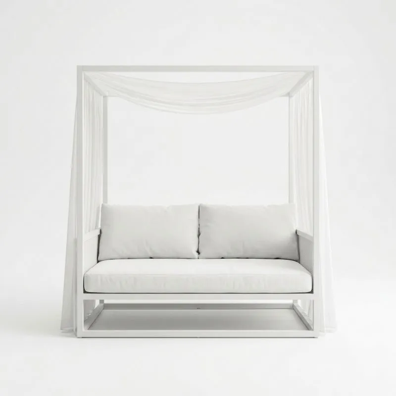 Sofá blanco de aluminio con dosel y cojines de poliéster-seltrivaria