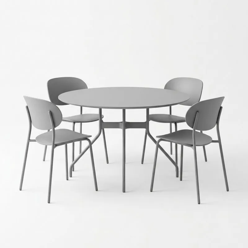 Juego de mesa y sillas redondas de metal gris-seltrivaria