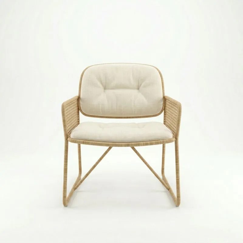 Silla de Ratán con Cojín de Algodón Beige 60x60x80cm-seltrivaria