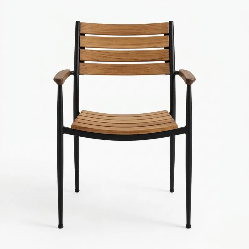 Silla con Brazos de Teca y Acero Negro-seltrivaria