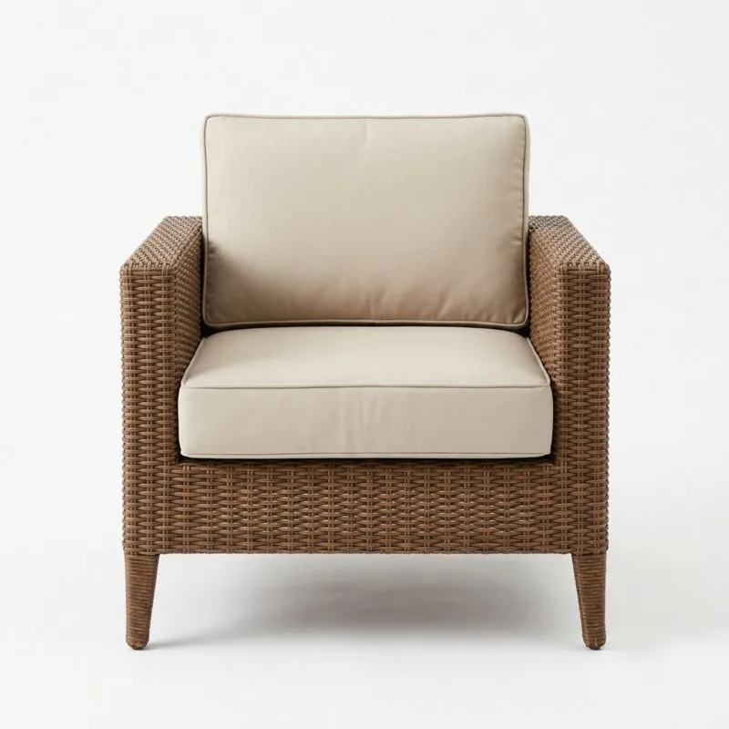 Sillón de Rattan Sintético Marrón con Cojines Beige-seltrivaria