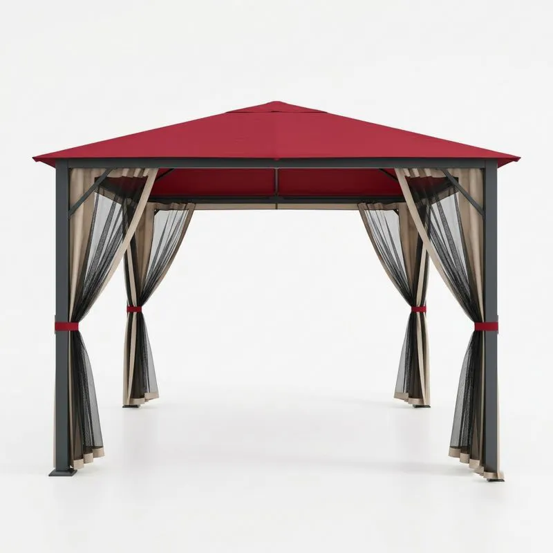 Pérgola de Metal con Techo de Poliéster y Cortinas-seltrivaria