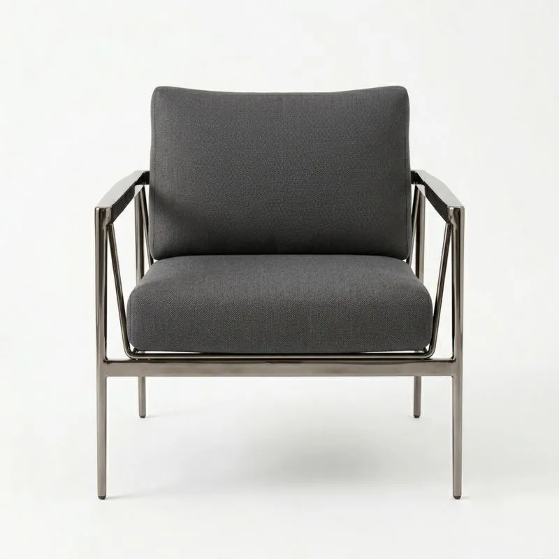 Sillón Individual Gris Poliéster Estructura de Metal 75x80x85 cm-seltrivaria