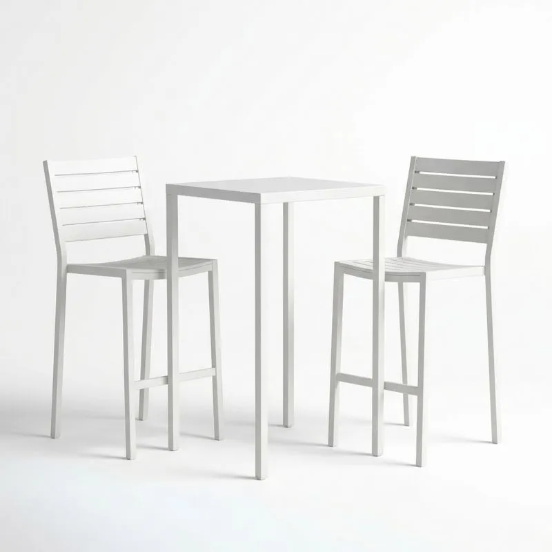 Conjunto de Mesa y Sillas Altas de Metal Blanco-seltrivaria