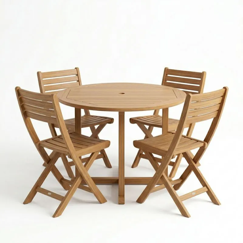 Conjunto de Mesa y Sillas de Madera de Teca-seltrivaria