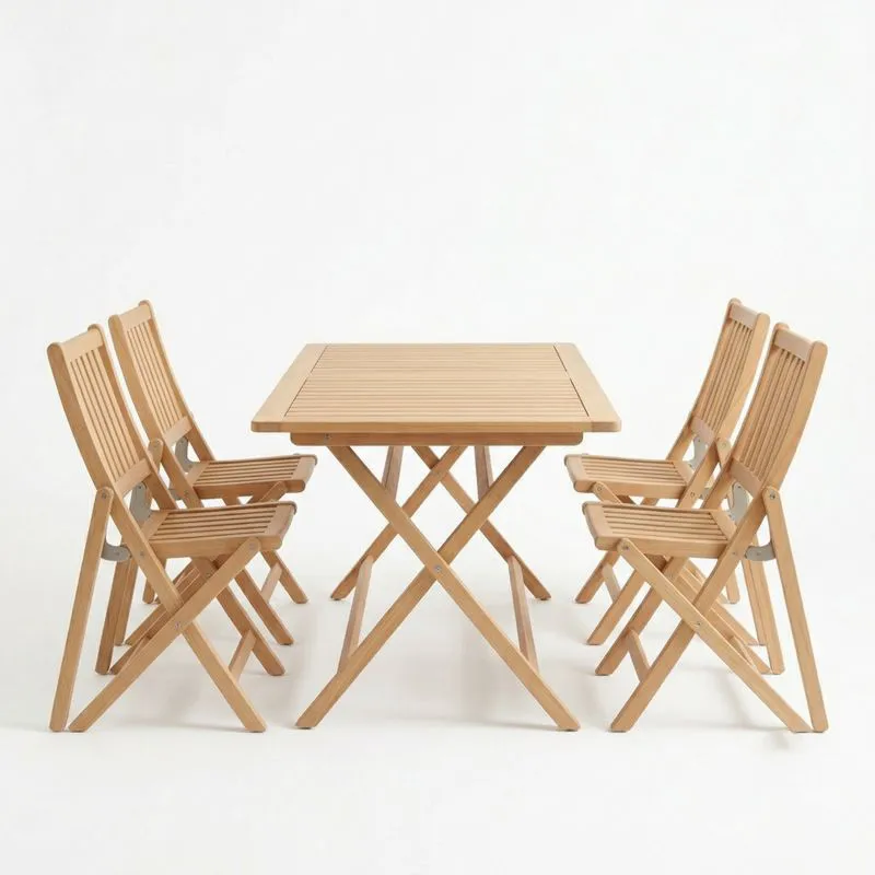 Conjunto de Mesa y Sillas Plegables de Madera de Acacia-seltrivaria