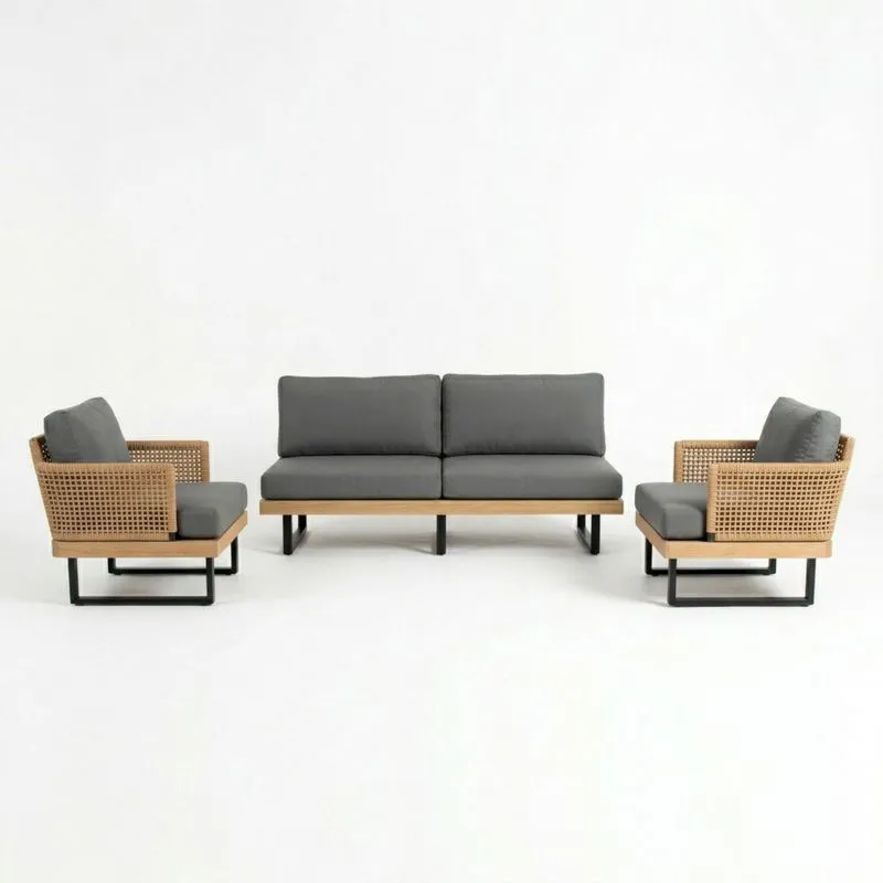 Conjunto de Sofá de Exterior 3 Piezas Ratán Sintético y Acero Gris-seltrivaria