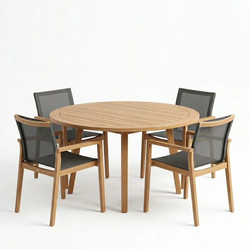 Conjunto de Mesa de Madera con 4 Sillas de Aluminio y Malla-seltrivaria
