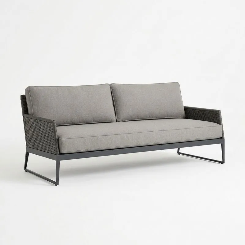 Sofá de 2 plazas de aluminio y ratán sintético, color gris-seltrivaria