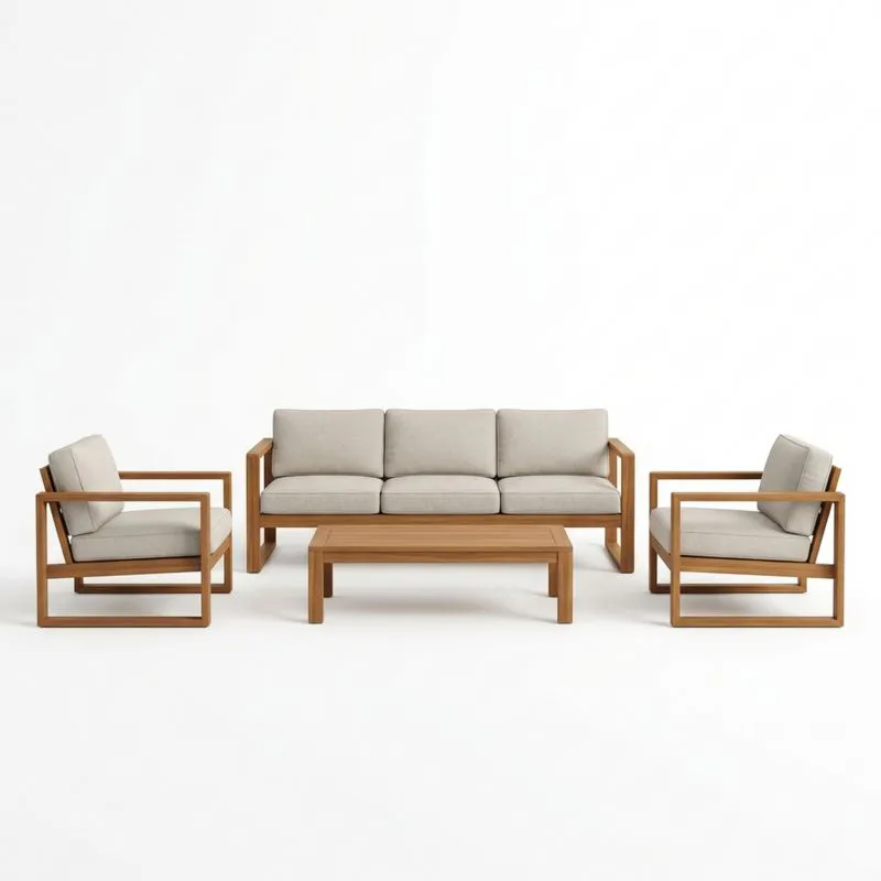 Conjunto de Muebles de Teca con Cojines Grises-seltrivaria