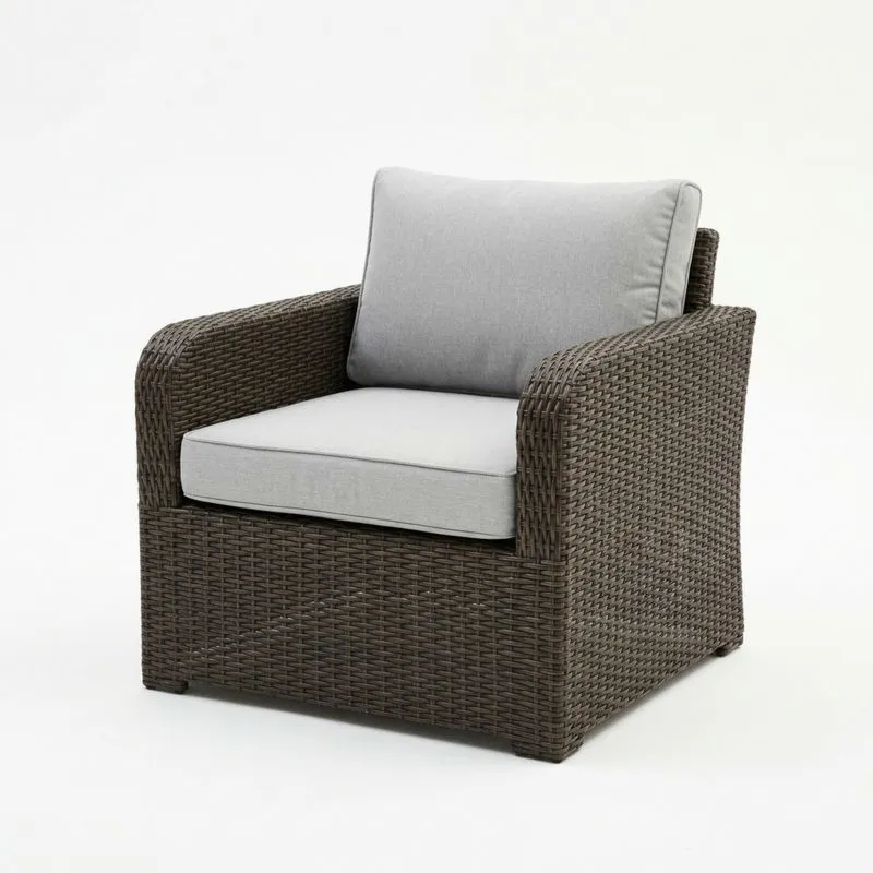 Sillón de Ratán Sintético Marrón con Cojines Grises-seltrivaria