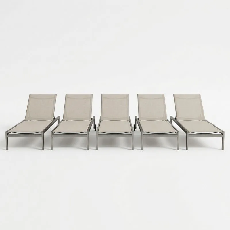 Conjunto de tumbonas de jardín de aluminio beige de 5 piezas-seltrivaria