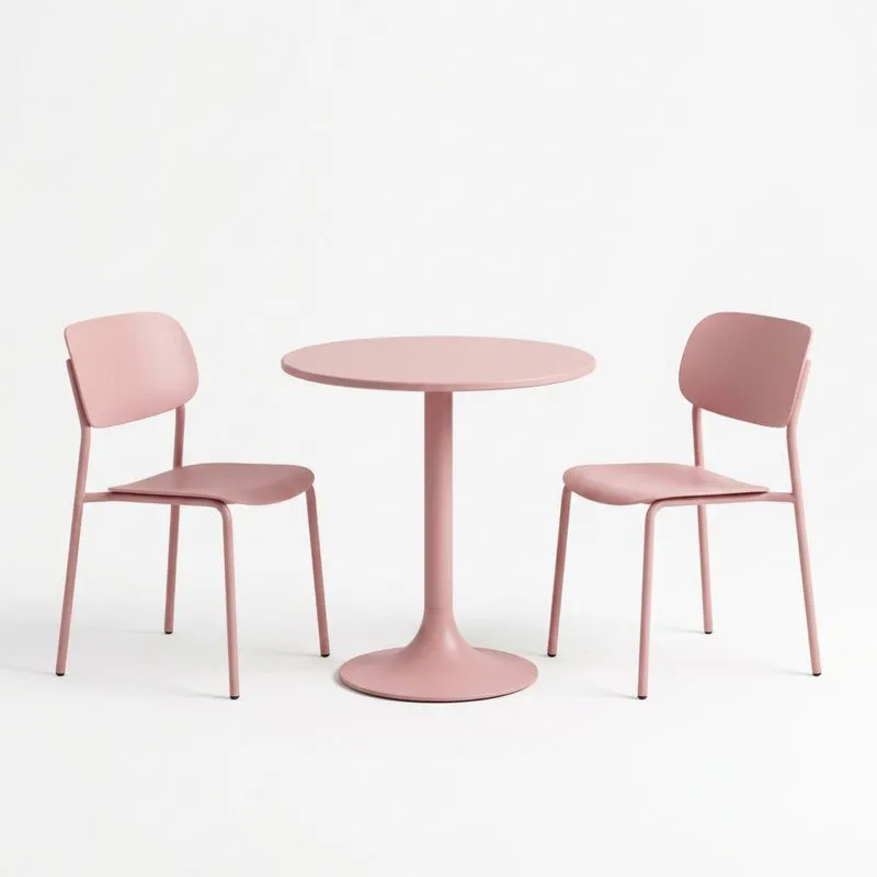 Conjunto de Mesa Redonda y Sillas de Metal Rosa 60cm-seltrivaria