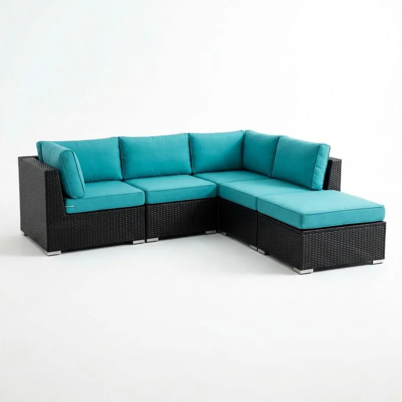 Sofá Modular de Ratán Sintético con Cojines Turquesa-seltrivaria