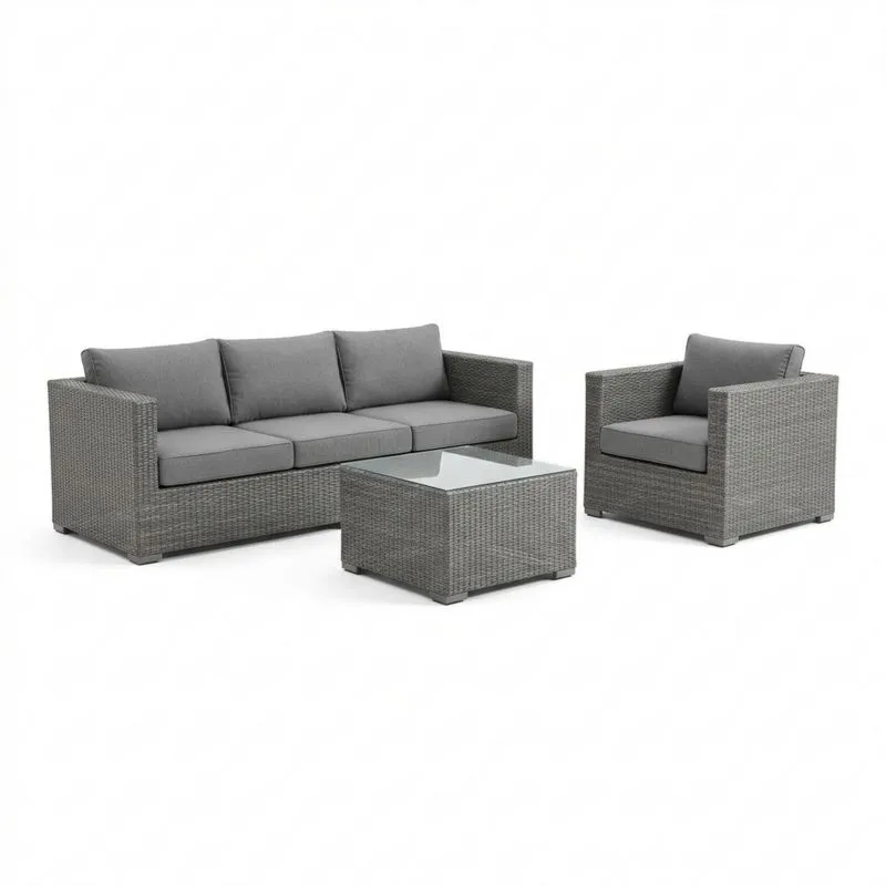 Conjunto de Muebles de Ratán Sintético Gris con Cojines y Mesa de Vidrio-seltrivaria