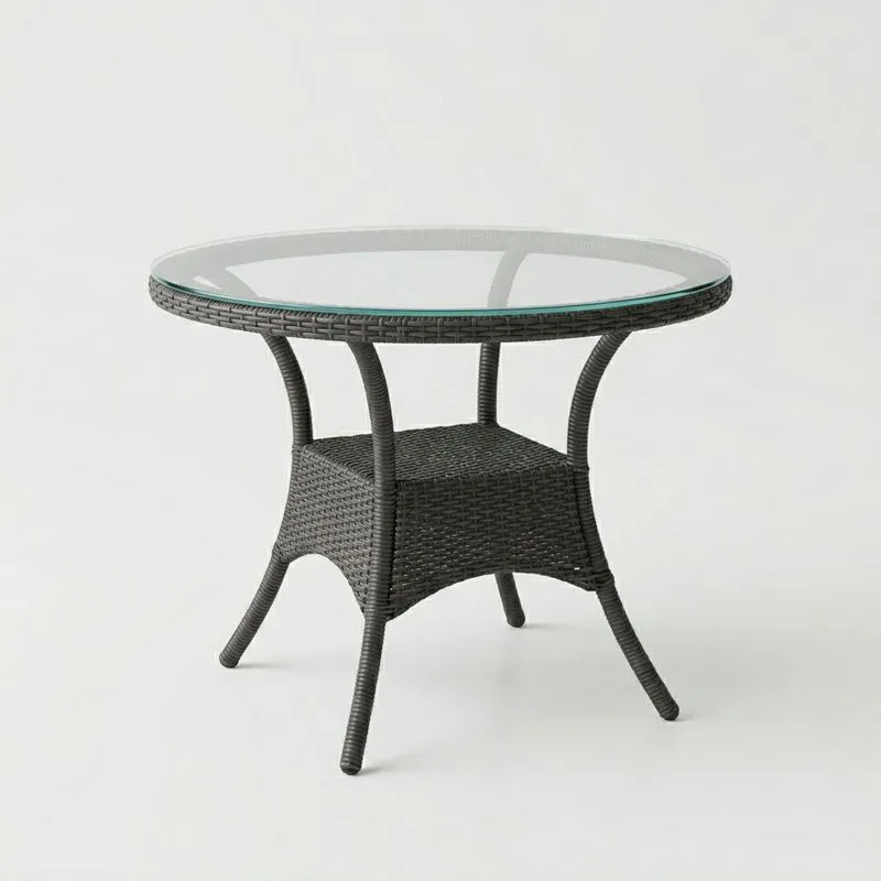 Mesa de Rattan Sintético Negro con Vidrio Templado 75 cm-seltrivaria