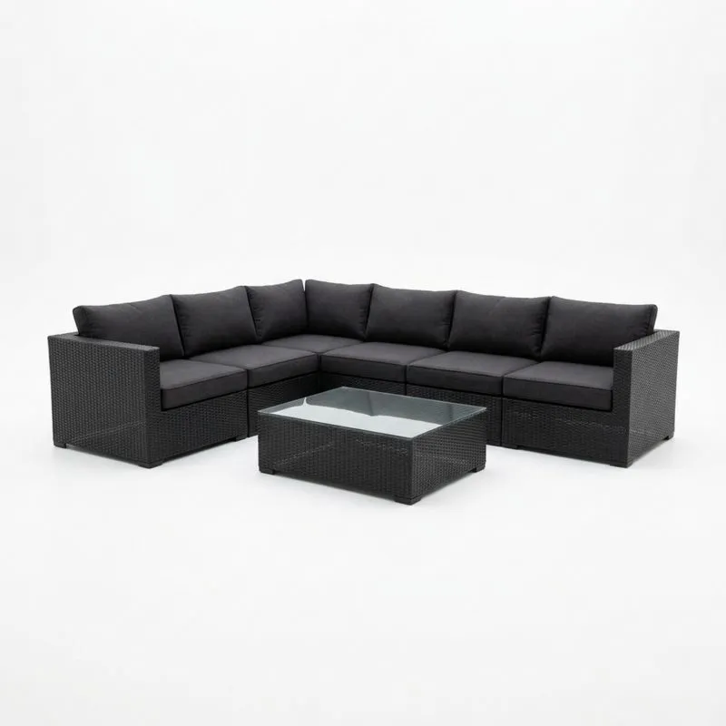 Conjunto Sofás de Ratán Sintético Negro y Mesa de Vidrio Templado-seltrivaria
